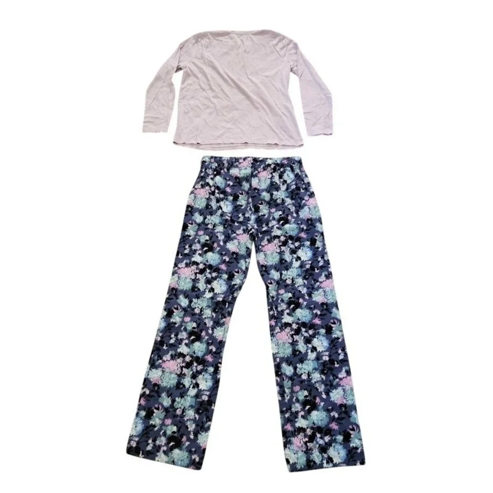 Vera Bradley Pajama Set Women Medium Pink Purple Floral Mums The Word Cotton